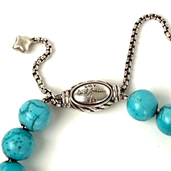 David Yurman Spiritual Bead Ball Blue Turquoise Adjustable Silver Bracelet - Picture 5 of 7